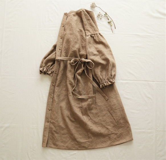 slow 羽織りワンピース  Belgium linen *marron cream 3枚目の画像