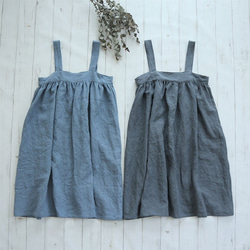 夏の花摘みワンピース・２WAY・ Belgium linen 100% *smoke blue / blue gray 2枚目の画像