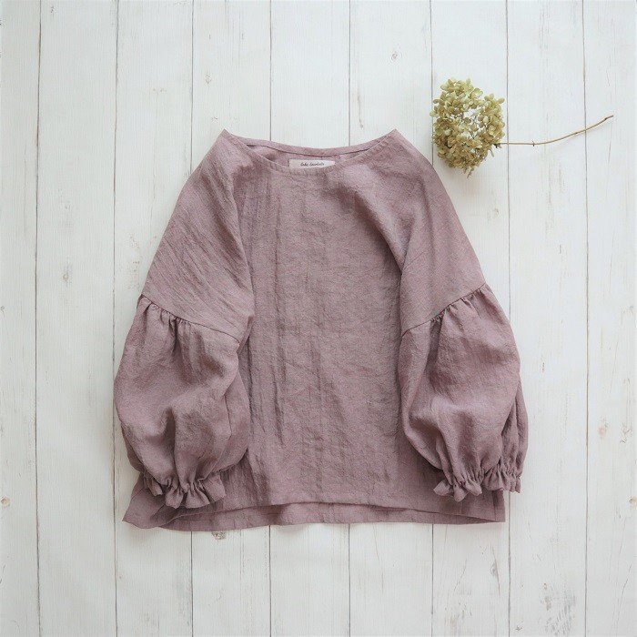 cocoバルーンブラウス 七分袖　Belgium linen 100% *さくら　※受注制作※