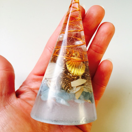 オルゴナイト 円錐形 円錐形オルゴナイト＊海イメージ その他インテリア雑貨 こころこ