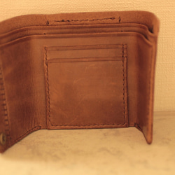 三つ折り財布 ブラウン 手縫い　送料無料 8枚目の画像
