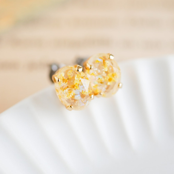 小尺寸蕾絲花朵橢圓形耳環（P-405蕾絲花朵/黃色） 第3張的照片