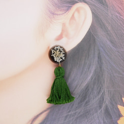 蕾絲花朵流蘇耳環（綠色） 第7張的照片