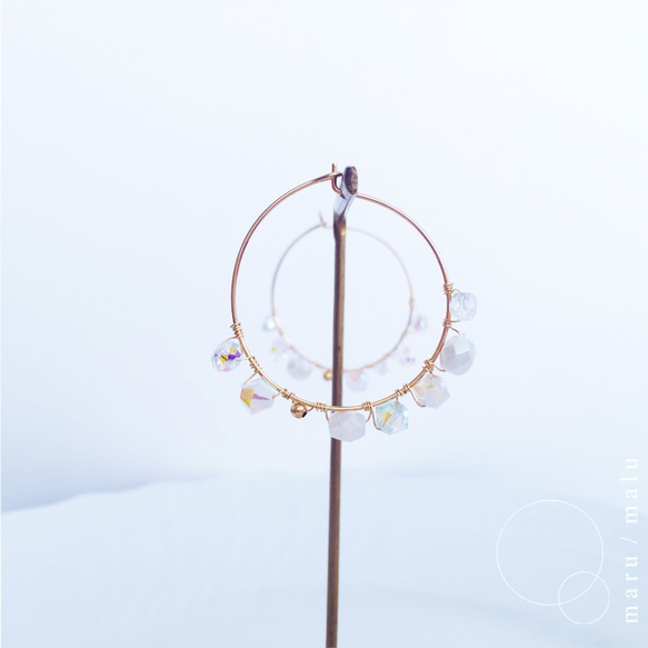 :the path of the wind: 14kgf hoop earrings transparent beads 第4張的照片