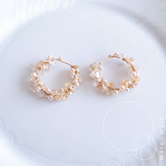 :crown of sun: Citrine& czech glass gold hoop earrings14KGF 第2張的照片