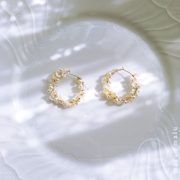 :crown of sun: Citrine& czech glass gold hoop earrings14KGF 第1張的照片