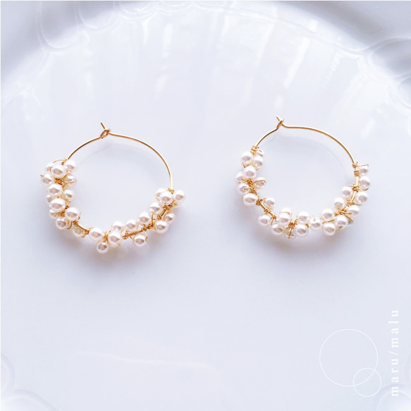 :Eggs of Dream: tsubu-tsubu czech glass 14kgf Hoop Earrings 第1張的照片