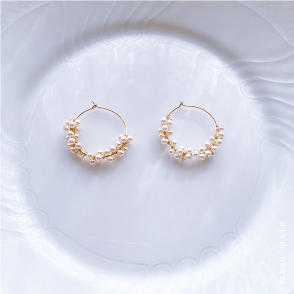 :Eggs of Dream: tsubu-tsubu czech glass 14kgf Hoop Earrings 第2張的照片