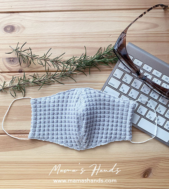 冬季面罩 100% 純棉針織針織天然淺灰色華夫格薄紗成人 3D 環保 第3張的照片