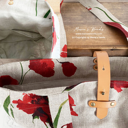售罄 [已發布作品] 大號法國亞麻紅色花卉圖案北歐天然皮革包♪ 第3張的照片