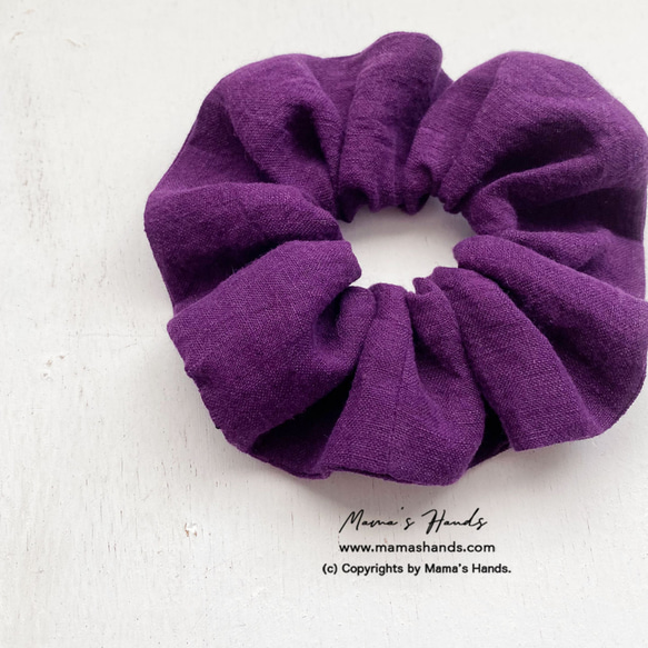 リネン 東炊き ラベンダー 濃紫 シンプル シュシュ ヘアゴム♪ 2枚目の画像