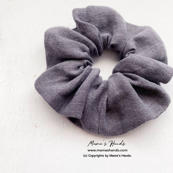 ⭐️已售出4件⭐️《織姬風立陶宛亞麻》 時尚天然材質，自然灰，簡約髮圈 第2張的照片