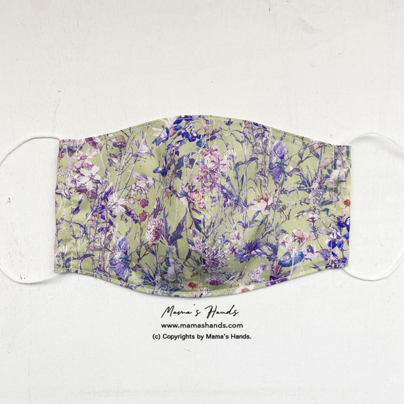 時尚自由植物花卉圖案苔綠色 100% 棉薄成人 3D 生態布口罩 第3張的照片