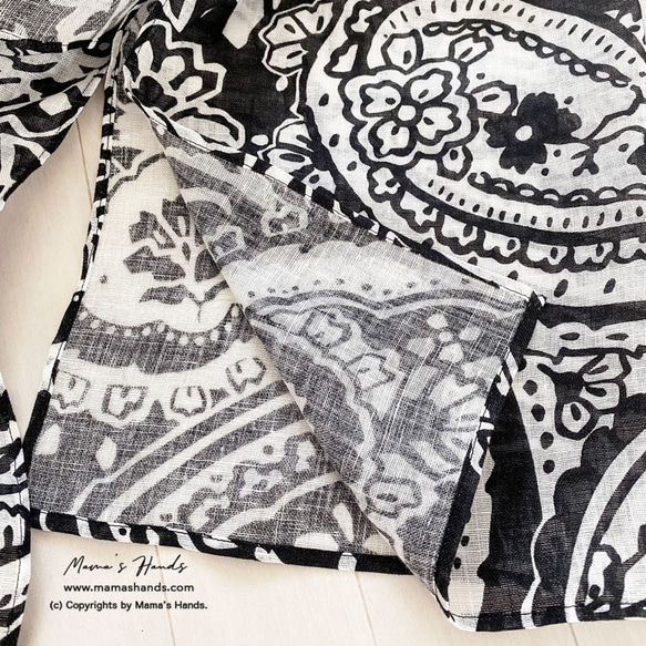 （藝術品精選）時尚亞麻大號佩斯利植物度假村單調黑白披肩披肩 第6張的照片