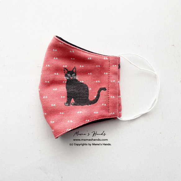 ネコ ねこ 猫 サーモンピンク 秋冬マスク 綿100% 編みニット ガーゼ 大人用 立体型 布マスク 2枚目の画像