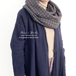 ★降價促銷★時尚紗毛100%米色x炭灰色格子圍巾 第5張的照片