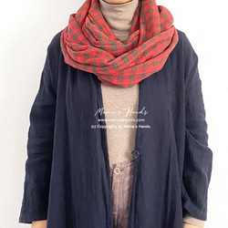 時尚紗布羊毛紅色 x 卡其色格子優質秋冬圍巾♪ 第5張的照片