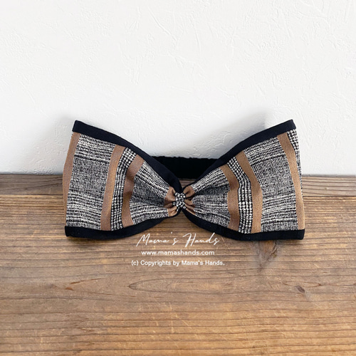 ベロア×グレンチェックリボンターバン