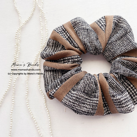 新作☆レジンヘアゴム　八重　グレンチェック　ブルー 新作☆レジンヘアゴム 八重 グレンチェック ブルー