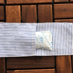 (完売) ストライプ 保冷剤 水色 リネン エコ スカーフ♪ 3枚目の画像