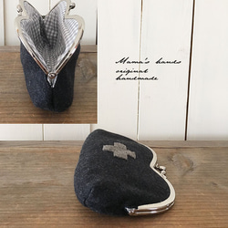 ⭐️9点売れました⭐️ クロス チャコール グレー ナチュラル メガネ がま口 コスメ メガネケース ポーチ 3枚目の画像