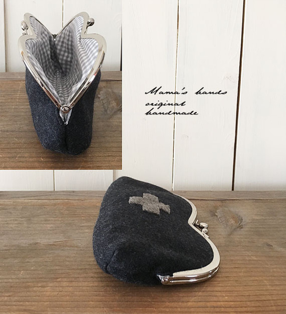 ⭐️9点売れました⭐️ クロス チャコール グレー ナチュラル メガネ がま口 コスメ メガネケース ポーチ 3枚目の画像