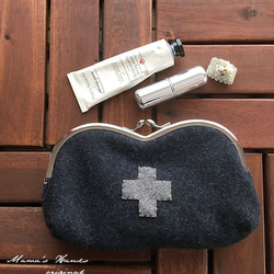 ⭐️9点売れました⭐️ クロス チャコール グレー ナチュラル メガネ がま口 コスメ メガネケース ポーチ 4枚目の画像