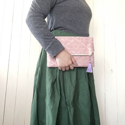 ★ 剩餘 ★ 粉紅色 Kinran 高品質和服腰帶 手拿包背面 ♪ 第4張的照片