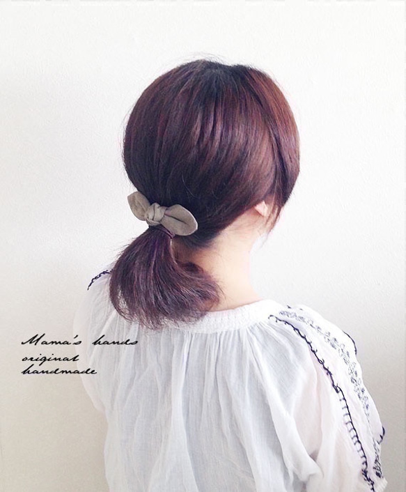 售罄★剩餘1★天然亞麻紫色條紋緞帶頭髮鬆緊 第4張的照片