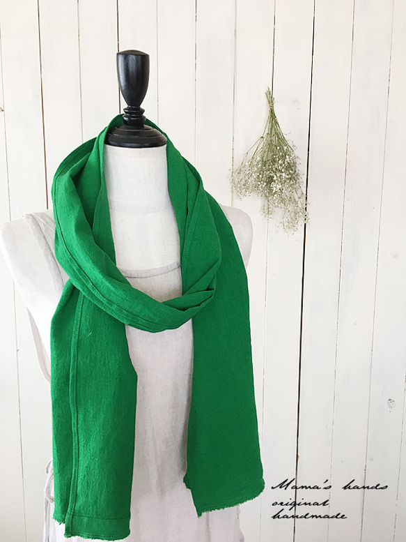 （售罄）立陶宛亞麻綠色圍巾圍裙 第2張的照片