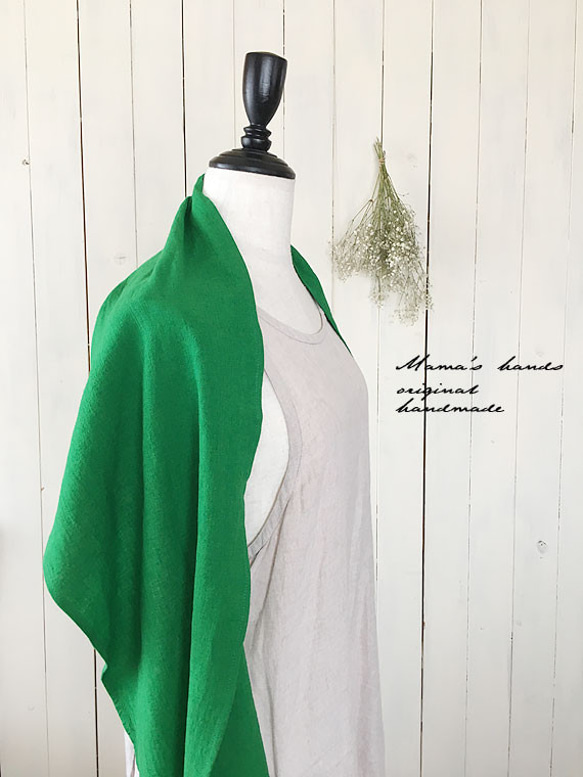 （售罄）立陶宛亞麻綠色圍巾圍裙 第4張的照片