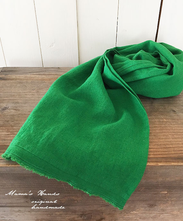 （售罄）立陶宛亞麻綠色圍巾圍裙 第5張的照片