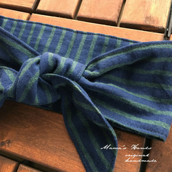 おしゃれな タータン ボーダー 緑 x 紺 夏 保冷剤 冬 カイロ ネッククーラー スカーフ 2枚目の画像