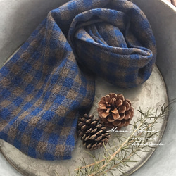 ガーゼスヌード♡ハンドメイド ♡日本製♡上質ふわふわダブルガーゼのスヌード♡バイカラー（ブルー