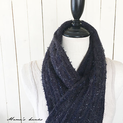 （售罄）羊毛海軍藍紫色質量好機織圍巾圍巾 第2張的照片
