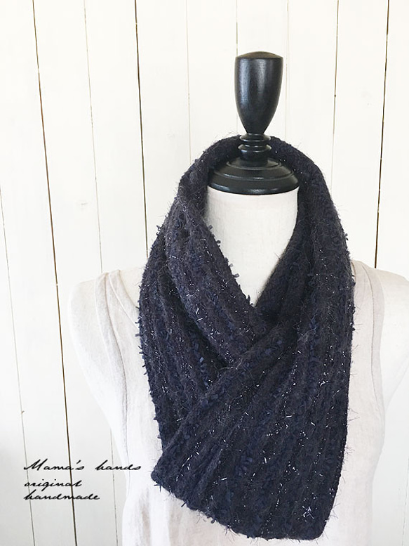 （售罄）羊毛海軍藍紫色質量好機織圍巾圍巾 第2張的照片