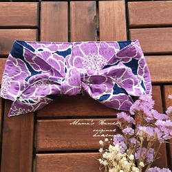 (完売) 保冷剤 花柄大 紫 x 紺 綿100% 節約 快適 エコ スカーフ ネッククーラー♪ 1枚目の画像