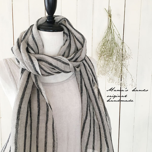 ⭐️13点売れました⭐️リトアニアリネン 自然素材 ストライプ 黒 良  