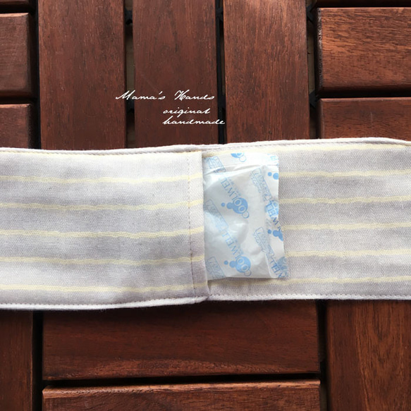 冰袋邊框灰色x柔和黃色雙層紗布100％節省棉的舒適生態圍巾頸部冷卻器 第4張的照片