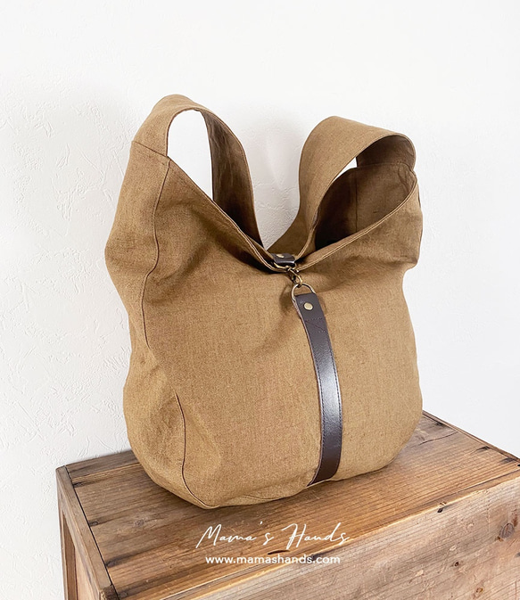 僅剩1件！ ⭐️ 已售出14件！ ⭐️ 《Linen Camel》棕色焦糖色皮革單肩包，大號♪ 第2張的照片