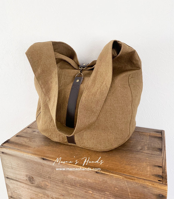 僅剩1件！ ⭐️ 已售出14件！ ⭐️ 《Linen Camel》棕色焦糖色皮革單肩包，大號♪ 第4張的照片