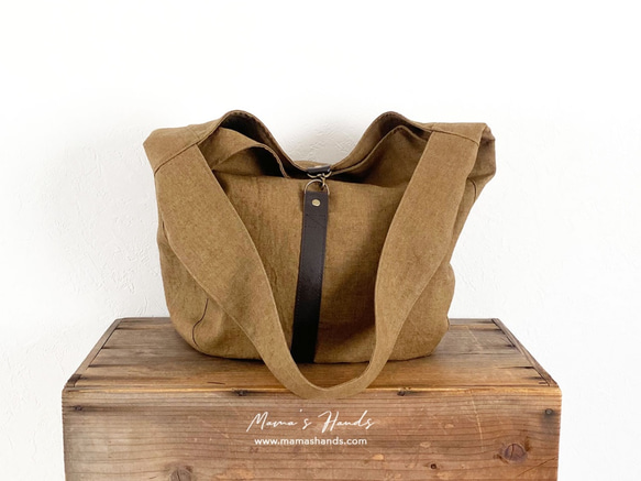 僅剩1件！ ⭐️ 已售出14件！ ⭐️ 《Linen Camel》棕色焦糖色皮革單肩包，大號♪ 第14張的照片