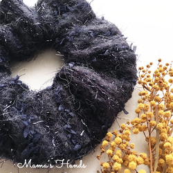 素敵な織りのウール 紺 紫 秋 冬 シュシュ ヘアゴム♪ 1枚目の画像