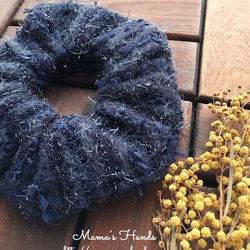 素敵な織りのウール 紺 紫 秋 冬 シュシュ ヘアゴム♪ 3枚目の画像