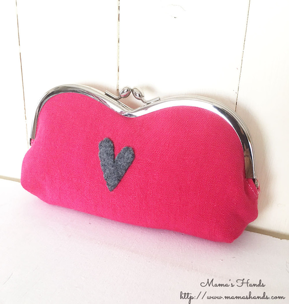 ⭐️130個売れてます⭐️ ピンク リネン ハート がま口 コスメ メガネケース ポーチ ♥ 11枚目の画像
