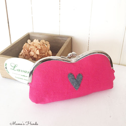 ⭐️130個売れてます⭐️ ピンク リネン ハート がま口 コスメ メガネケース ポーチ ♥ 9枚目の画像