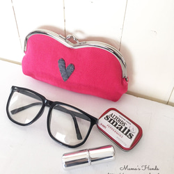 ⭐️130個売れてます⭐️ ピンク リネン ハート がま口 コスメ メガネケース ポーチ ♥ 6枚目の画像