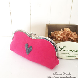 ⭐️130個売れてます⭐️ ピンク リネン ハート がま口 コスメ メガネケース ポーチ ♥ 13枚目の画像