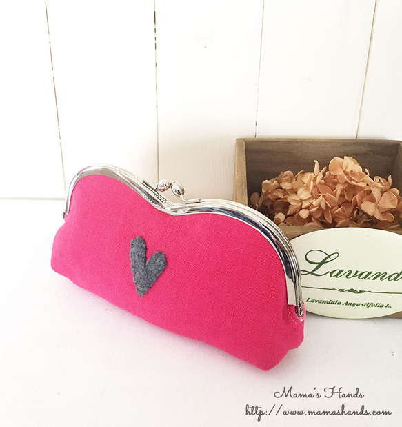 ⭐️130個売れてます⭐️ ピンク リネン ハート がま口 コスメ メガネケース ポーチ ♥ 13枚目の画像