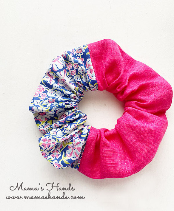 Liberty &amp; Linen Pink Floral Scrunchie Hair Rubber♪ 第1張的照片